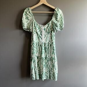 House of Harlow 1960 Mini Dress  Green Linen